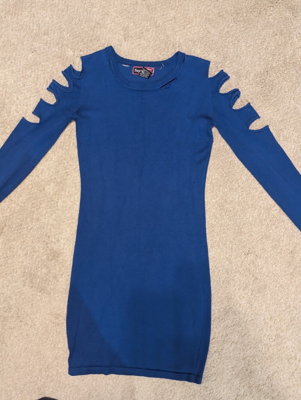 Say What? Royal Blue Cutout Arms Knit Mini Dress
